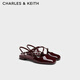 CHARLES&KEITH交叉絆帶平底圓頭亮面涼鞋七夕禮物CK1-70920177 Burgundy葡萄酒紅色 38 （245）