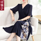 珂儷莎母親節(jié)媽媽夏裝新款連衣裙洋氣時(shí)尚中老年女夏季短袖雪紡中長(zhǎng)裙子 MQE26-藏青色 2XL 【建議105-120斤】