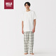 無(wú)印良品（MUJI）雙層紗織 棉質(zhì)家居服套裝 淡灰色格紋  L 