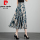 皮爾卡丹（pierre cardin）印花半身裙女2025夏季新款雪紡中長款a字裙大尺碼高腰顯瘦遮胯舞 K1墨綠印花 2XL 2.7-2.8尺
