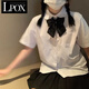 LPOX日系學院風襯衣女學生百搭奶白色短款jk襯衣可愛娃娃領夏季襯衣 白色單襯衫 XS :建議7080斤