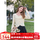 百圖betu女裝2025春季新款毛針織衫V領(lǐng)愛(ài)心鏤空提花截短開(kāi)衫女2502T82 米白 L