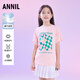 安奈兒（Annil）女童裝圓領(lǐng)速干短袖T恤2025夏季寬松薄針織衫上衣運動(dòng)半袖 半糖粉 130