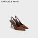 CHARLES&KEITH25夏新品豹紋尖頭氣質(zhì)包頭涼鞋高跟鞋CK1-60280451 ANIMAL PRINT BROWN棕色/深棕色 37 （235）