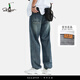 薩拉維夫（SLLAVIF）重磅石磨洗 春秋美式復(fù)古牛仔褲男寬松休閑百搭直筒長(zhǎng)褲子 藍(lán)色/Blue 28