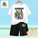 G.DUCKKIDS2025新款我的世界衣服男童一套裝夏季兒童純棉吸汗短袖恤褲子兩件 白色-世界灰標(biāo) 130 cm