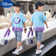 迪士尼（Disney）2025新款兒童短袖套裝夏季中大童帥氣T恤男孩休閑運動套裝 藍色【笑臉牛仔套裝夏】 110 建議身高95-105厘米