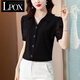 LPOX短袖女2025夏季新款黑色短袖雪紡襯衫女薄款百搭夏裝氣質(zhì)上衣女 黑色 L