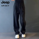 JEEP SPIRIT新款純色休閑褲男士商務(wù)百搭闊腿堆堆褲時(shí)尚潮流高品質(zhì)痞帥直筒褲 黑色 4XL 190-220斤