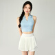 悅步無袖POLO網球服背心翻領女夏季運動內衣帶胸墊健身文胸瑜伽服上衣 天空藍【Polo領】 M 建議體重【100-120斤】
