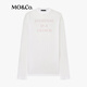MO&Co.輕薄T恤2025夏新品沙爽棉質個性印花寬松長袖圓領落肩MBE2TEE028 本白色 S /160