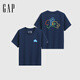 GAP【MTSS聯(lián)名】2025夏新款女裝印花logo修身短袖T恤上衣766097 藏藍色 S (160/80A) 亞洲尺碼