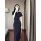 夢(mèng)琪嵐收腰顯瘦polo領(lǐng)辣妹t恤連衣裙女夏季2025新款氣質(zhì)短袖包臀長(zhǎng)裙子 灰色長(zhǎng)裙 M 90-105斤