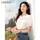 LAGOGO米白色系帶蕾絲衫女拉谷谷2025夏季新款法式設計感短袖上衣 米白色 M