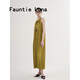 FAUNTIE LUNA百褶連衣裙女法式氣質(zhì)重磅簡(jiǎn)約質(zhì)感高彈純色顯瘦掛脖無(wú)袖壓褶長(cháng)裙 青橄欖 S