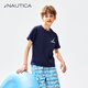 NAUTICA諾帝卡童裝男童女童短袖T恤夏季兒童親膚順滑上衣t恤冰涼舒爽圓領(lǐng) 藏青 160