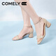 康莉（COMELY）一字帶涼鞋女粗跟25年夏季羊皮中跟時(shí)尚百搭通勤時(shí)裝涼鞋 粉杏 35