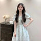 紫昕月法式初戀碎花連衣裙女夏2024新款氣質收腰顯瘦小個子仙女長裙淑女 碎花藍 XL