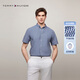 TOMMY HILFIGER【透氣府綢】夏季男純棉商務(wù)休閑格子短袖襯衣襯衫男外套 藍白格紋C5J XL （推薦：165-180斤）