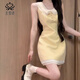 圣雪緹法式娃娃領(lǐng)奶黃色小香風(fēng)連衣裙子女夏季2025新款無(wú)袖背心a字短裙 奶黃色 S
