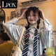 LPOX領(lǐng)帶條紋襯衫女秋季新款學(xué)院風(fēng)寬松古著vintage感學(xué)生襯衣閨蜜裝 藍(lán)色(胸針+領(lǐng)帶) M