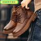 壹號鳳好軟皮馬丁靴男高幫拉鏈工裝靴男士靴子男 棕色 39