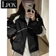 LPOX夏秋2025新款BF寬松休閑夾克歐美風(fēng)拼色短外套女拉鏈開衫 黑色 M （100-115）