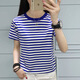 SANMKOYA復(fù)古?；晟蓝绦淠信蓍eT恤寬松水手服經(jīng)典百搭圓領(lǐng)女裝打底衫潮t 藍(lán)色 S 70到85斤