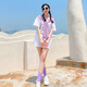 深妍色閨蜜裝姐妹套裝彩色披肩純棉t恤團(tuán)體旅游聚會演出服多巴胺姐妹裝 紫羅蘭【短袖T+薄披肩+鏡襪】 S 碼【品質(zhì)披肩】