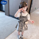 迪士尼（Disney）女童牛仔背帶裙套裝新款兒童夏裝裙子吊帶裙女寶寶衣服洋氣中小童 鉛色背帶裙 +小熊 90  建議身高78-85厘米