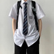 GOKU日系dk男生制服青少年學(xué)院風(fēng)畢業(yè)制服套裝 白色 襯衫+領(lǐng)帶+褲子 L 建議體重105-120斤