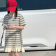 哈羅小黃鴨HAL.DUCK女童夏款連衣裙2025新款兒童寬松休閑裙子夏裝大童女孩條紋T恤裙 杏色條紋 120 cm