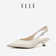 ELLE尖頭后空單鞋女2025新款一字帶高跟鞋女士宴會(huì )女鞋涼鞋 米白色 36 標準碼