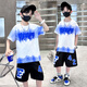 卡兔藍貓童裝男童套裝夏裝新款兒童套裝夏季中大童男裝休閑運動(dòng)男孩衣服潮 藍色 130