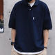 倉石一樹日系短袖polo衫男士2025夏季潮牌純色簡約口袋寬松半袖翻領(lǐng)t恤薄 藏青色 XL