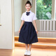 玉儷歆兒童合唱演出服中小學(xué)生英倫合唱團主持人禮服中大童表演服裝 短袖中裙配領(lǐng)結徽章 160