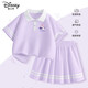 迪士尼（Disney）女童夏裝套裝2025新款夏季藍(lán)色百褶裙洋氣女寶兒童polo短袖 迪妮結(jié)K柔紫 140