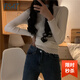 FSAT木耳邊半高領(lǐng)針織衫女春秋季新款設(shè)計(jì)感春秋內(nèi)搭打底衫修身上衣 白色 均碼