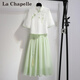拉夏貝爾（La Chapelle）新中式國風改良漢服女2025新款夏季日常氣質小個子簡約T恤衫套裝 綠色 M