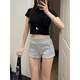 妙奕嘉美式運(yùn)動短褲女外穿夏季2025新款辣妹熱褲高腰顯腿長緊身包臀褲 美式抽繩松緊腰熱褲【灰色】 M 【建議91-105斤】