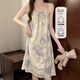 JIOESC吊帶睡裙女生帶胸墊夏季2026新款性感甜美風(fēng)學(xué)生寬松可外穿家居QC 淺藍水墨【帶胸墊】 XL 【120-140斤】