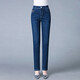 皮爾卡丹直筒牛仔褲女春秋冬季加絨2026新款中年媽媽休閑褲彈力高腰褲寬松 256藍色拉鏈單褲 M 27 85-95斤