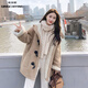 清池影（QINGCHIYING）小個子皮毛一體羊羔毛絨外套女冬季加厚今年流行學(xué)院風(fēng)牛角扣棉衣 卡其色 L 【建議100-115斤】