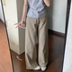 夏蓓朵卡其色休閑牛仔褲女2025春夏新款百搭寬松顯瘦慵懶直筒拖地闊腿褲 卡其色【長(cháng)褲】 M 95-105斤