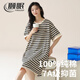 頤眠睡裙女士純棉帶胸墊睡衣夏季短袖中長(cháng)裙家居服夏款條紋休閑可外穿