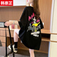韓惠芷短袖t恤女2025夏季中長款寬松韓版卡通印花圓領(lǐng)半袖百搭上衣ins 8903黑色 2XL 【建議140-160斤】