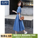 棉致牛仔連衣裙女2023夏新款復(fù)古冰絲韓版收腰顯瘦a字裙 深藍(lán)色-腰帶 S