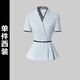 威世品夏季職業(yè)西裝套裝女氣質(zhì)收腰酒店前臺(tái)接待售樓部珠寶店美業(yè)工作服 灰藍(lán)色短袖西裝 【固定絲巾+腰帶 XL 建議118-127斤