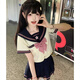 歐維沃水手服jk制服長短袖日系春夏基礎(chǔ)款學(xué)院風(fēng)套裝 短袖+39cm短裙+領(lǐng)結(jié)小野中套裝 S