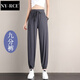 NY-RCE冰絲運(yùn)動褲女寬松束腳夏季薄款休閑衛(wèi)褲燈籠褲垂感顯瘦垂感休閑褲 洋氣灰九分褲 XL
